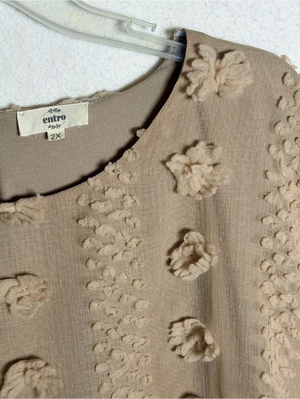 Entro Beige 3D Pom-Pom Textured Flutter Sleeve Blouse Top Plus Size 2X